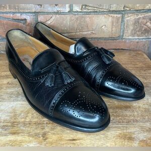Mezlan Havana Black Leather Tassel Brogue Cap Toe Loafer Shoes Men's US 10.5  B
